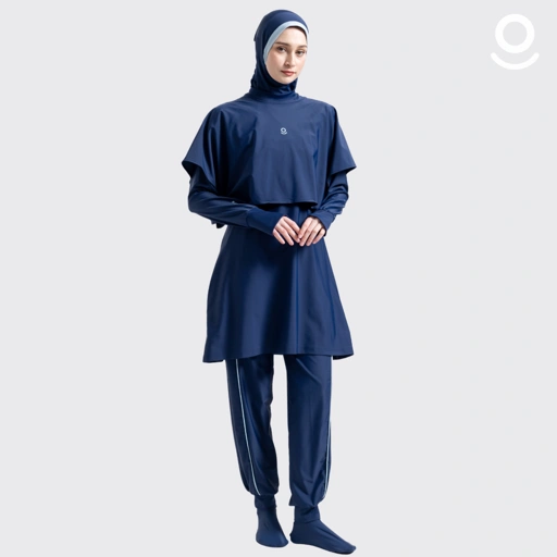 Image of Baju Renang Muslimah Premium Syar'i - 5WHALE NV-LB A LINE (NAVY - LIGHT BLUE)