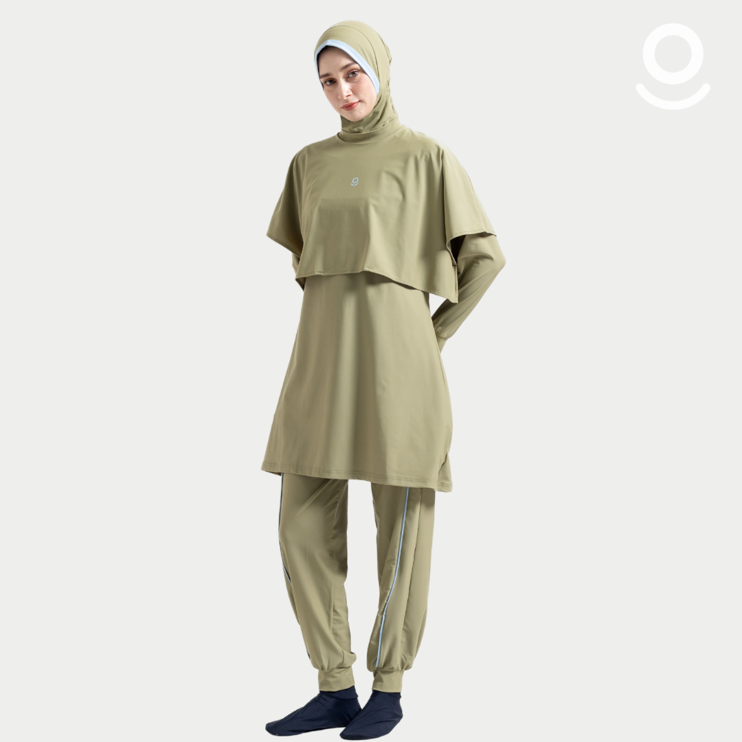 Baju Renang Muslimah Premium Syar'i - 6WHALE OG-LB A LINE (OLIVE GREEN - LIGHT BLUE)