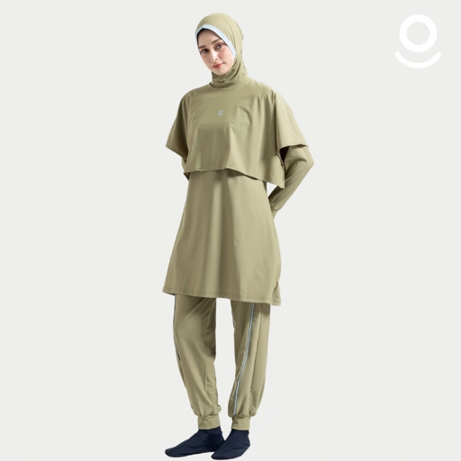 Baju Renang Muslimah Premium Syar'i - 6WHALE OG-LB A LINE (OLIVE GREEN - LIGHT BLUE)