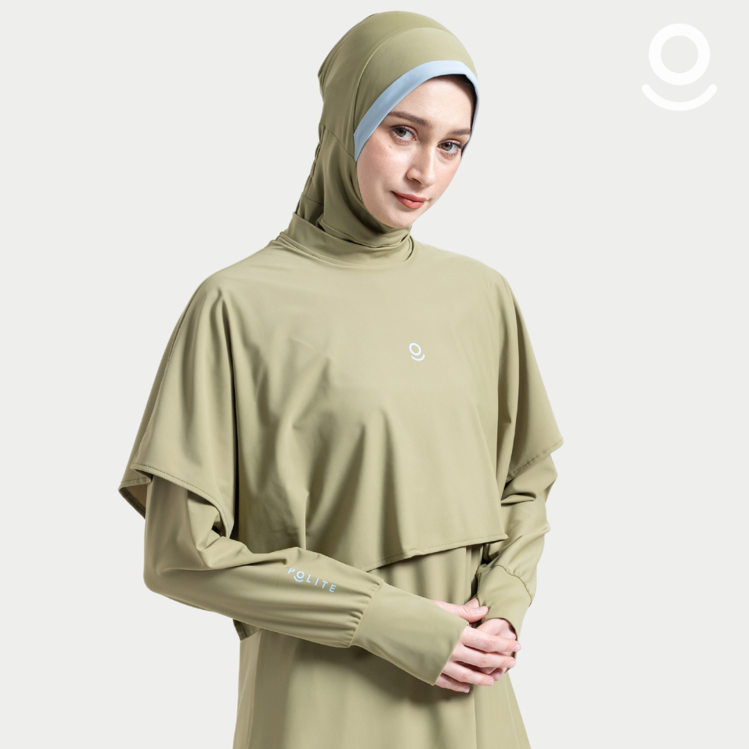 Baju Renang Muslimah Premium Syar'i - 6WHALE OG-LB A LINE (OLIVE GREEN - LIGHT BLUE)