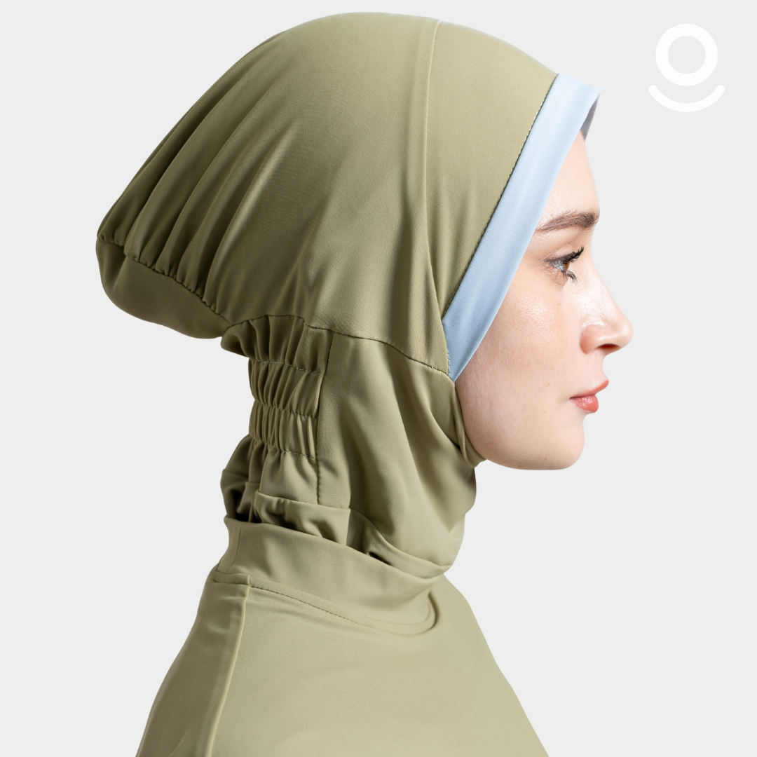 Baju Renang Muslimah Premium Syar'i - 6WHALE OG-LB A LINE (OLIVE GREEN - LIGHT BLUE)