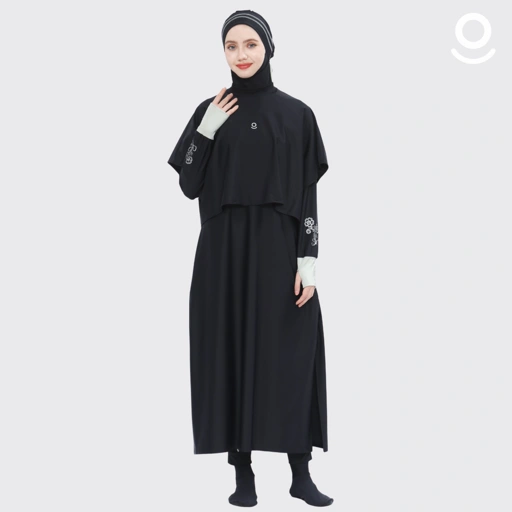 Image of Baju Renang Muslimah Premium Syar'i - L. TUN SHARK BK-SB A LINE (BLACK - SILVER BRIGHT)
