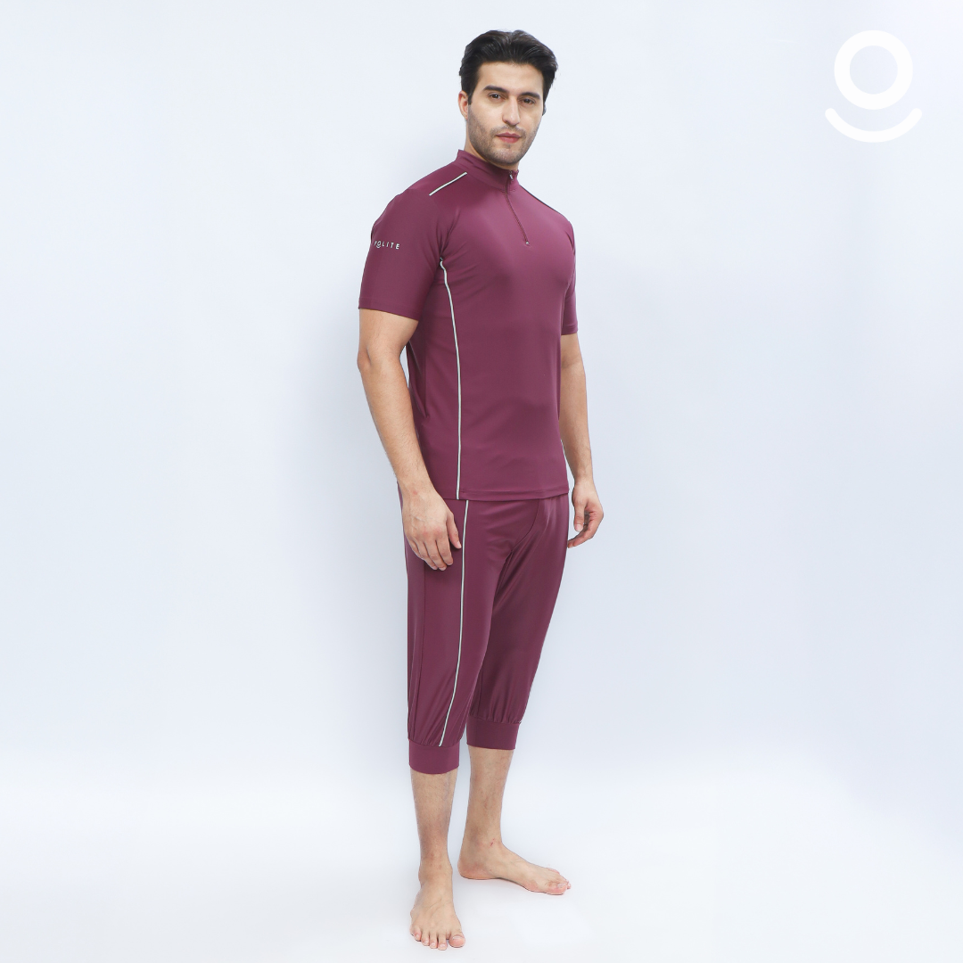 Baju Renang Muslim Pria Lengan Pendek - FOR MEN SHORT BR-SB (BURGUNDY - SILVER)