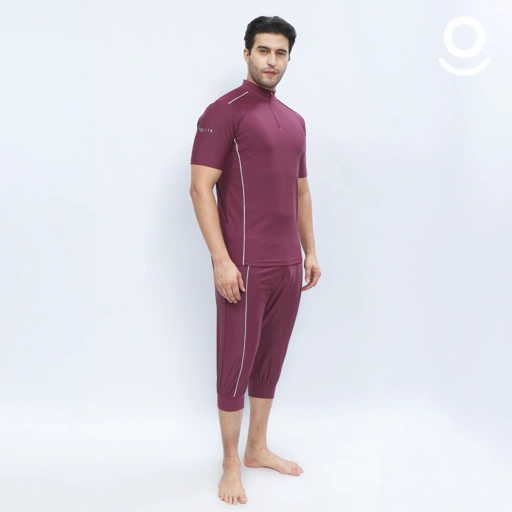 Baju Renang Muslim Pria Lengan Pendek - FOR MEN SHORT BR-SB (BURGUNDY - SILVER)