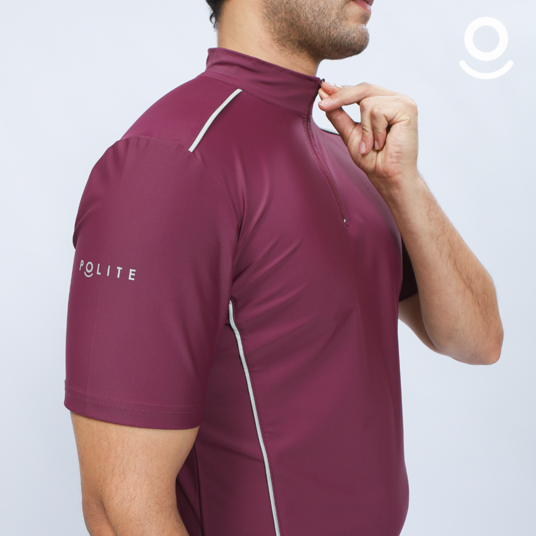 Baju Renang Muslim Pria Lengan Pendek - FOR MEN SHORT BR-SB (BURGUNDY - SILVER)