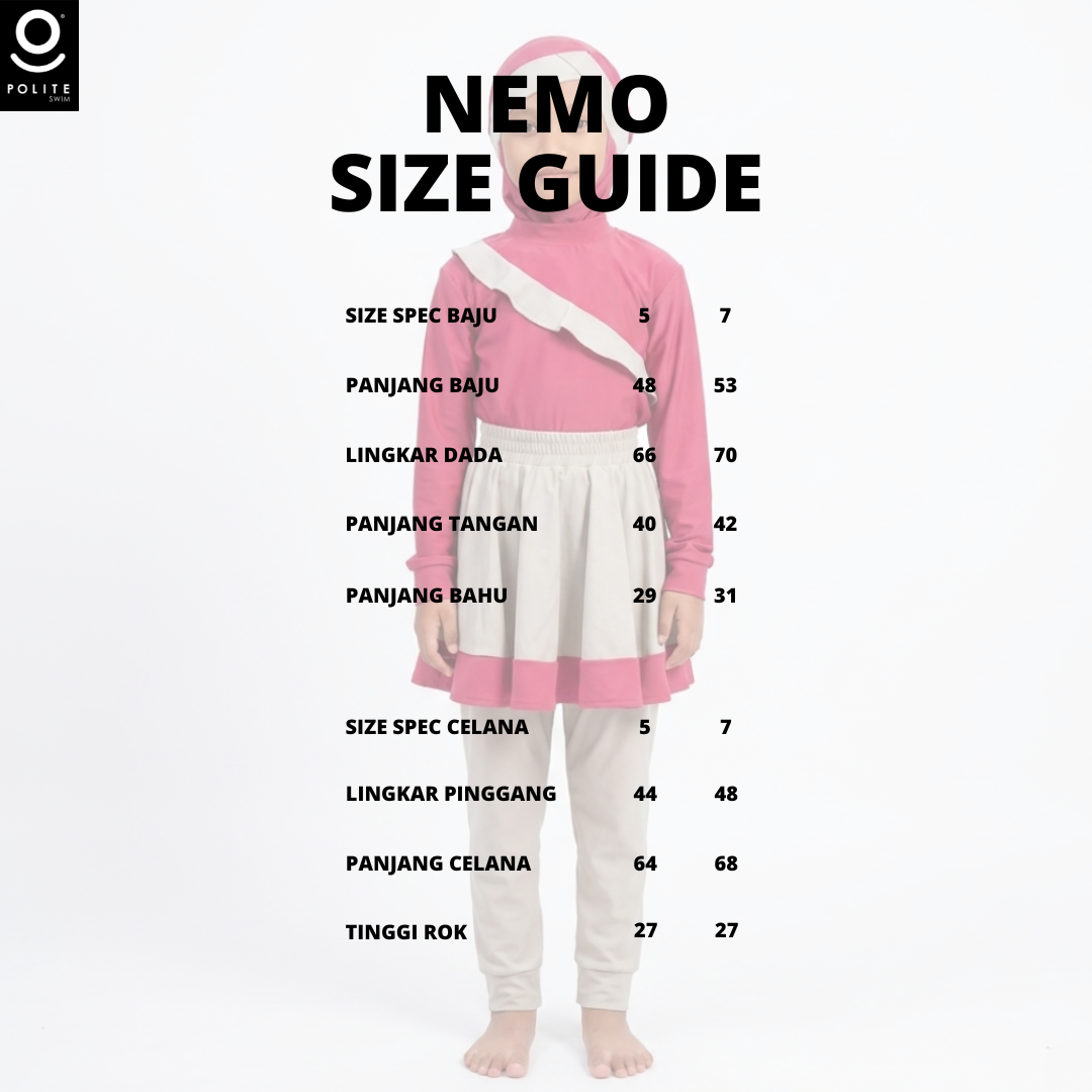 Baju Renang Anak Muslimah - NEMO RSF-NU (RED SAFFRON - NUDE)