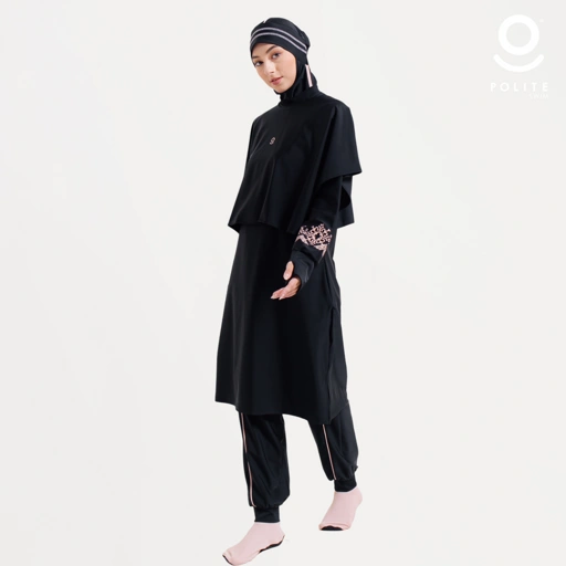 Baju Renang Muslimah Premium Syar'i - TUN SHARK BK-CL A LINE (BLACK - COCKTAIL)