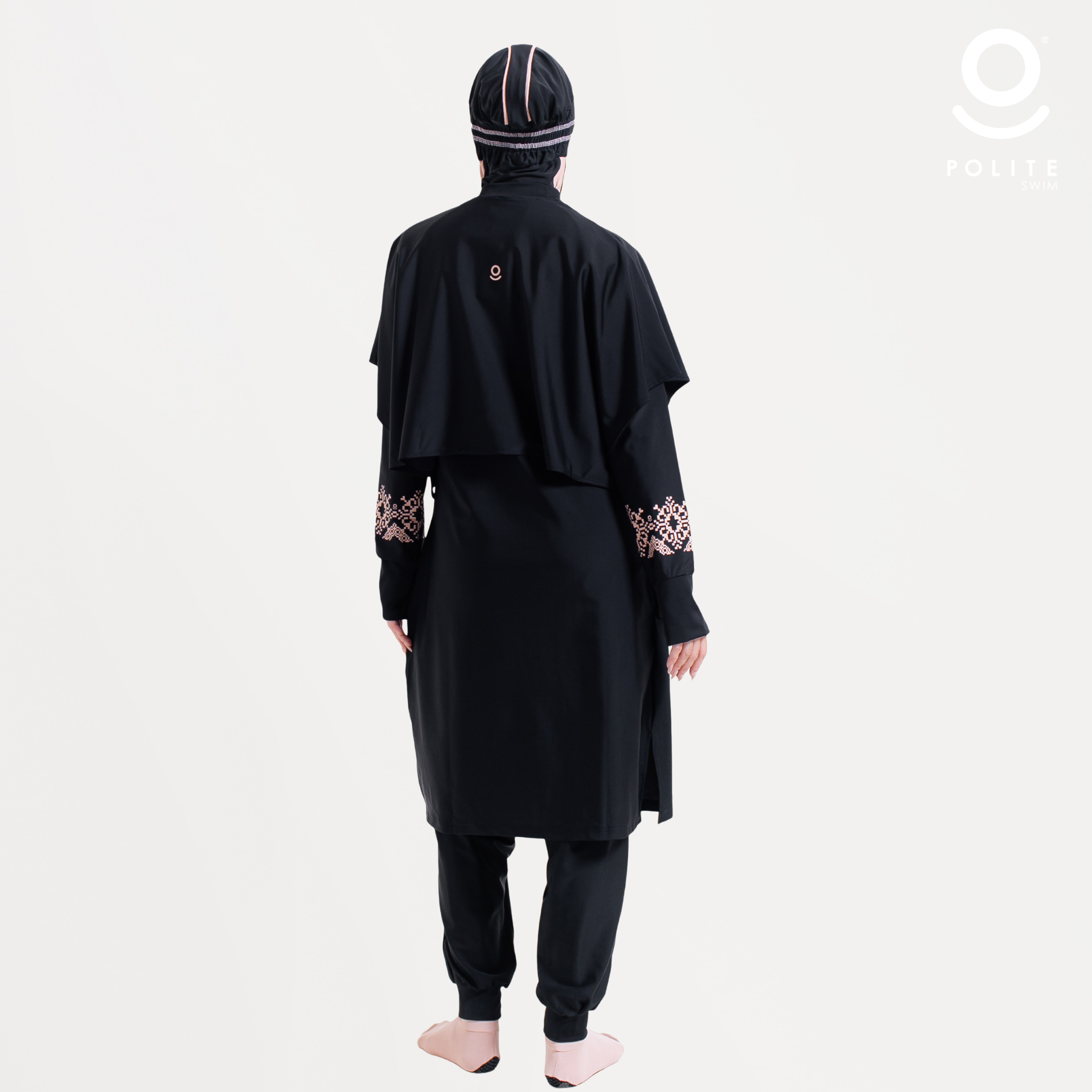 Baju Renang Muslimah Premium Syar'i - TUN SHARK BK-CL A LINE (BLACK - COCKTAIL)