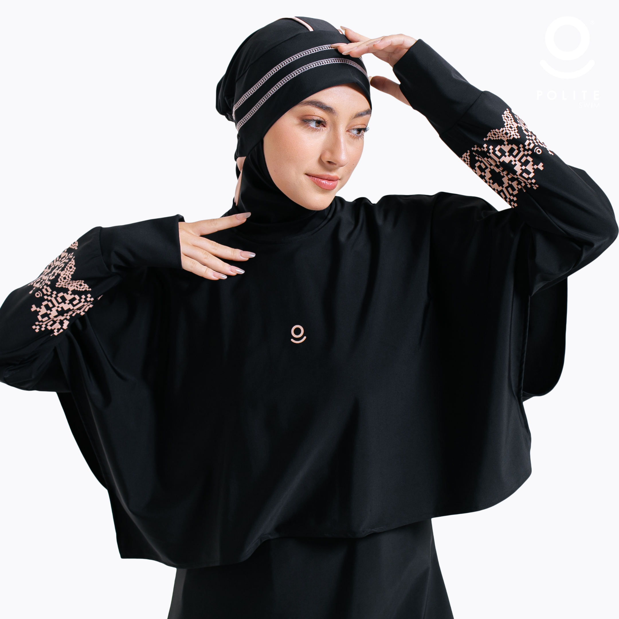 Baju Renang Muslimah Premium Syar'i - TUN SHARK BK-CL A LINE (BLACK - COCKTAIL)