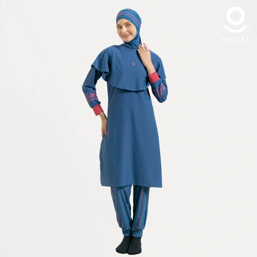 DEFECT Baju Renang Muslimah Premium Syar'i - TUN SHARK DB-RSF (DEEP BLUE - RED SAFRON)