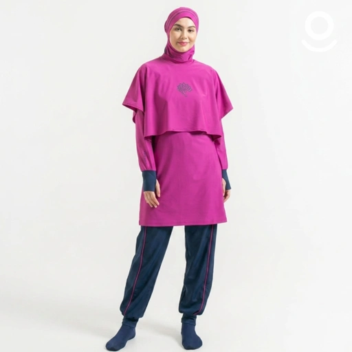 Image of Baju Renang Muslimah Premium Syar'i - 2SHARK WN-NV (WINE - NAVY)