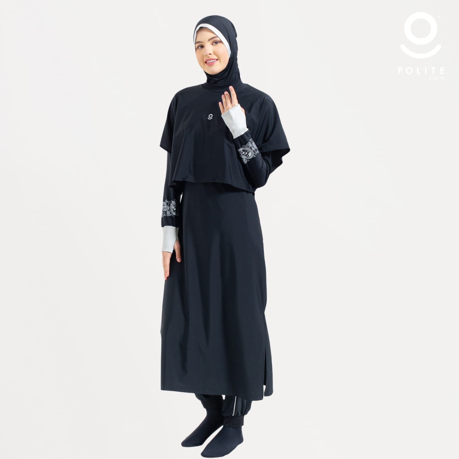 DEFECT Baju Renang Muslimah Premium Syar'i - L. TUN WHALE BL-SB A LINE (BLACK - SILVER BRIGHT)