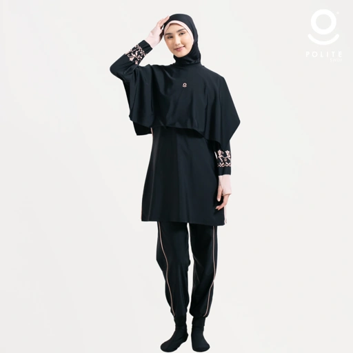 Image of Baju Renang Muslimah Premium Syar'i - 2WHALE BK-CL A LINE (BLACK - COCKTAIL)