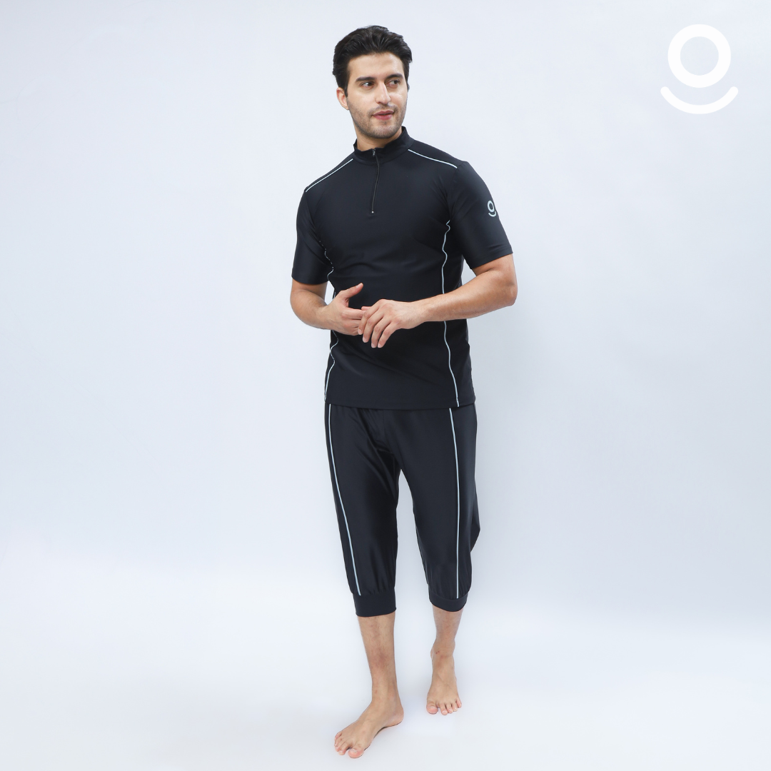 DEFECT Baju Renang Muslim Pria Lengan Pendek - FOR MEN SHORT BK-LB (BLACK - LIGHT BLUE)