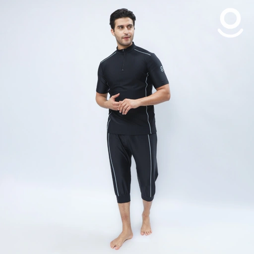 DEFECT Baju Renang Muslim Pria Lengan Pendek - FOR MEN SHORT BK-LB (BLACK - LIGHT BLUE)