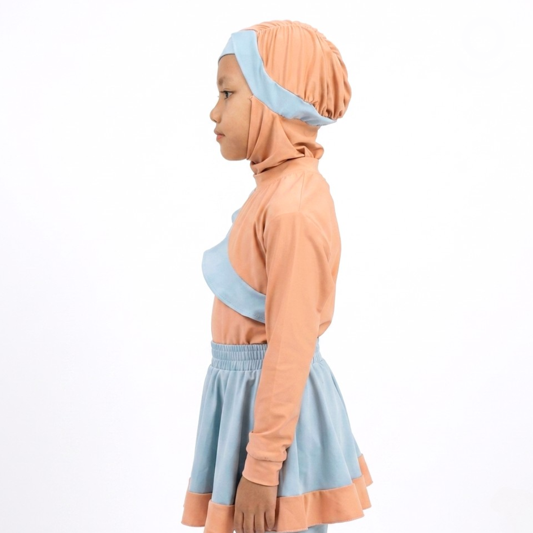 Baju Renang Anak Muslimah - NEMO DS-LB (DARK SALMON - LIGHT BLUE)