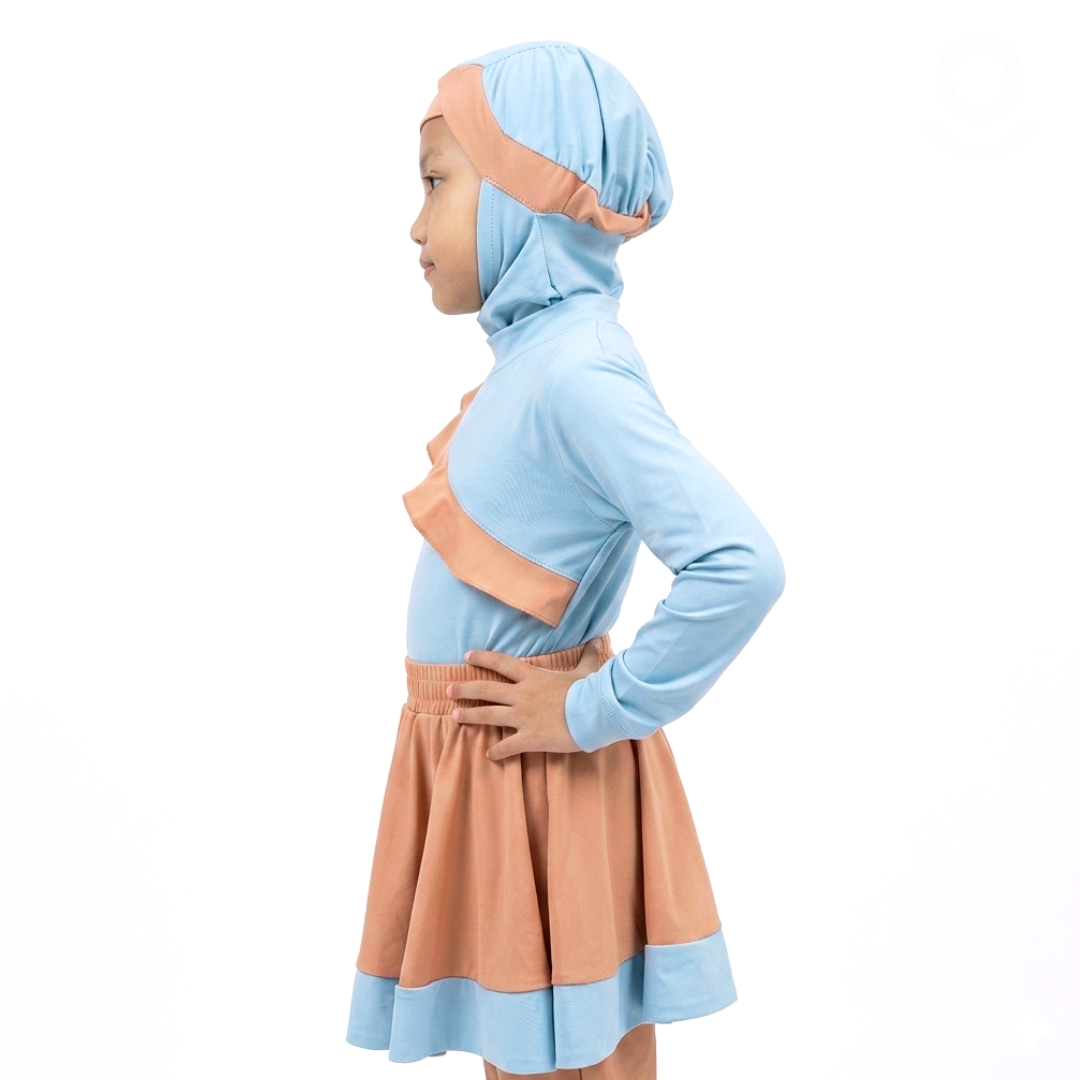 Baju Renang Anak Muslimah - NEMO LB-DS (LIGHT BLUE - DARK SALMON)