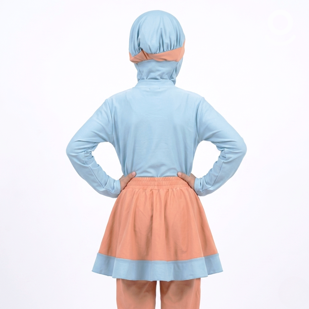 Baju Renang Anak Muslimah - NEMO LB-DS (LIGHT BLUE - DARK SALMON)