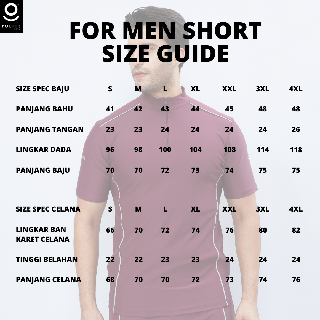 Baju Renang Muslim Pria Lengan Pendek - FOR MEN SHORT BR-SB (BURGUNDY - SILVER)