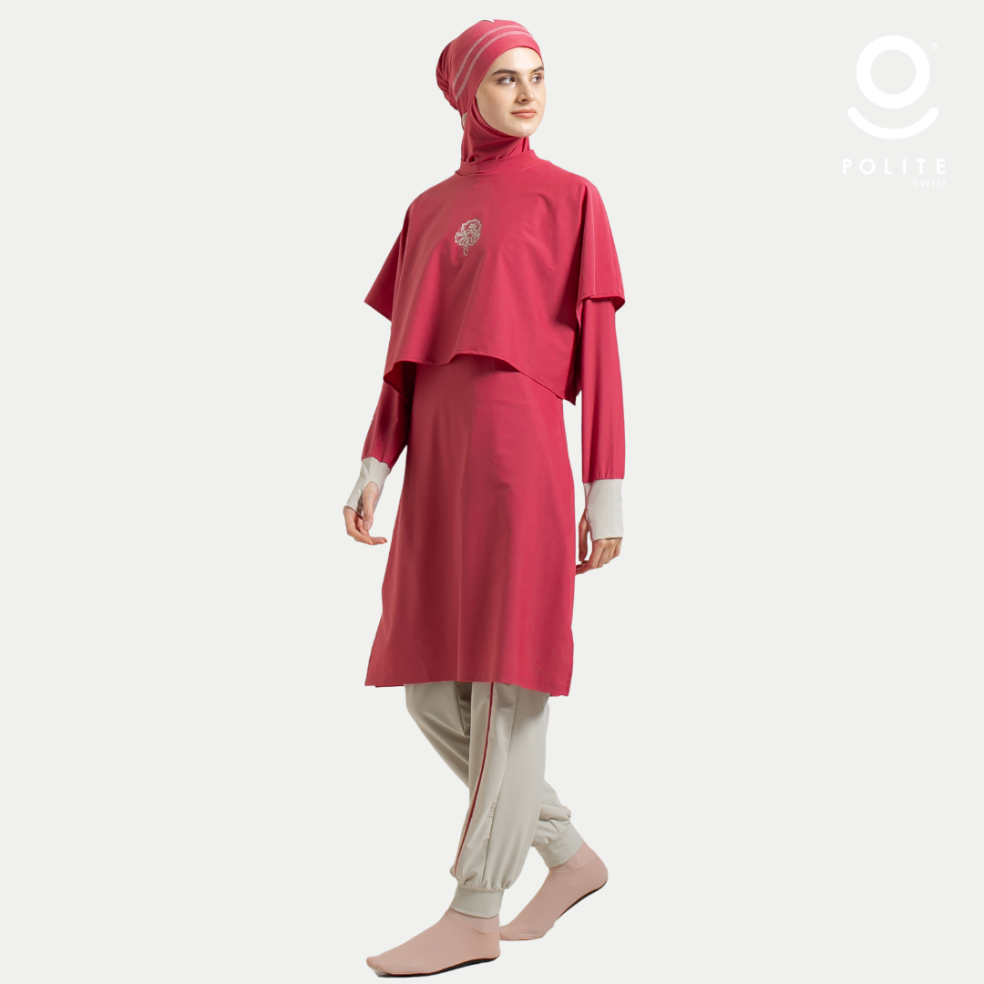 DEFECT Baju Renang Muslimah Premium Syar'i - TUN SHARK RSF-NU (RED SAFRON - NUDE) 