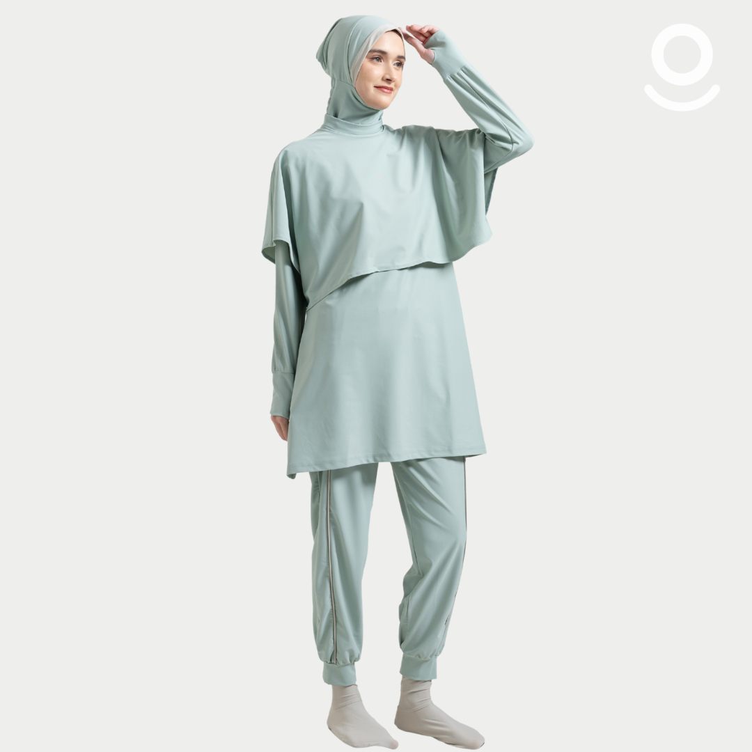 Baju Renang Muslimah Premium Syar'i - 3WHALE SG-NU A LINE (SAGE - NUDE)