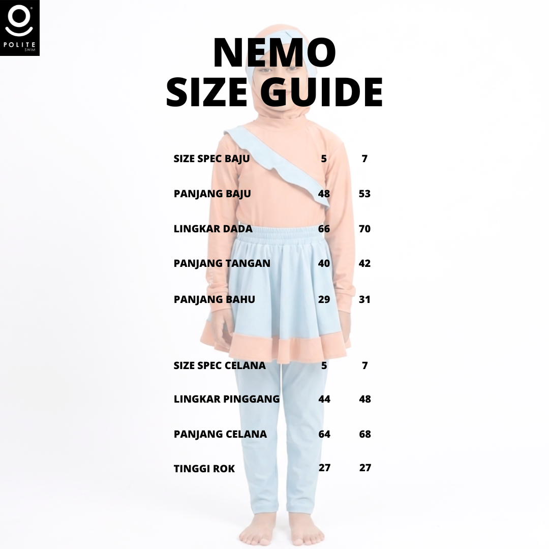 Baju Renang Anak Muslimah - NEMO DS-LB (DARK SALMON - LIGHT BLUE)