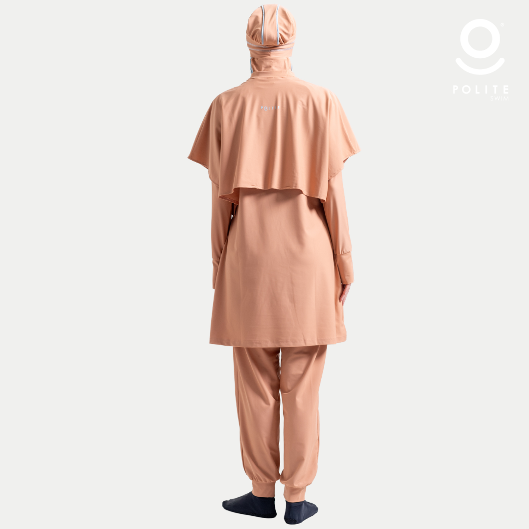 Baju Renang Muslimah Premium Syar'i - 3SHARK DS-LB A LINE (DARK SALMON - LIGHT BLUE)