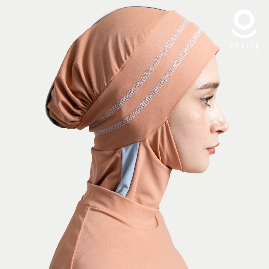 Baju Renang Muslimah Premium Syar'i - 3SHARK DS-LB A LINE (DARK SALMON - LIGHT BLUE)