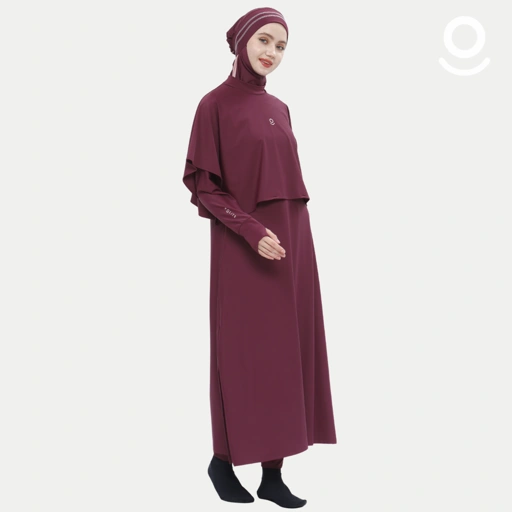Image of Baju Renang Muslimah Premium Syar'i - L. TUN SHARK BR-WR A LINE (BURGUNDY - WOODROSE)