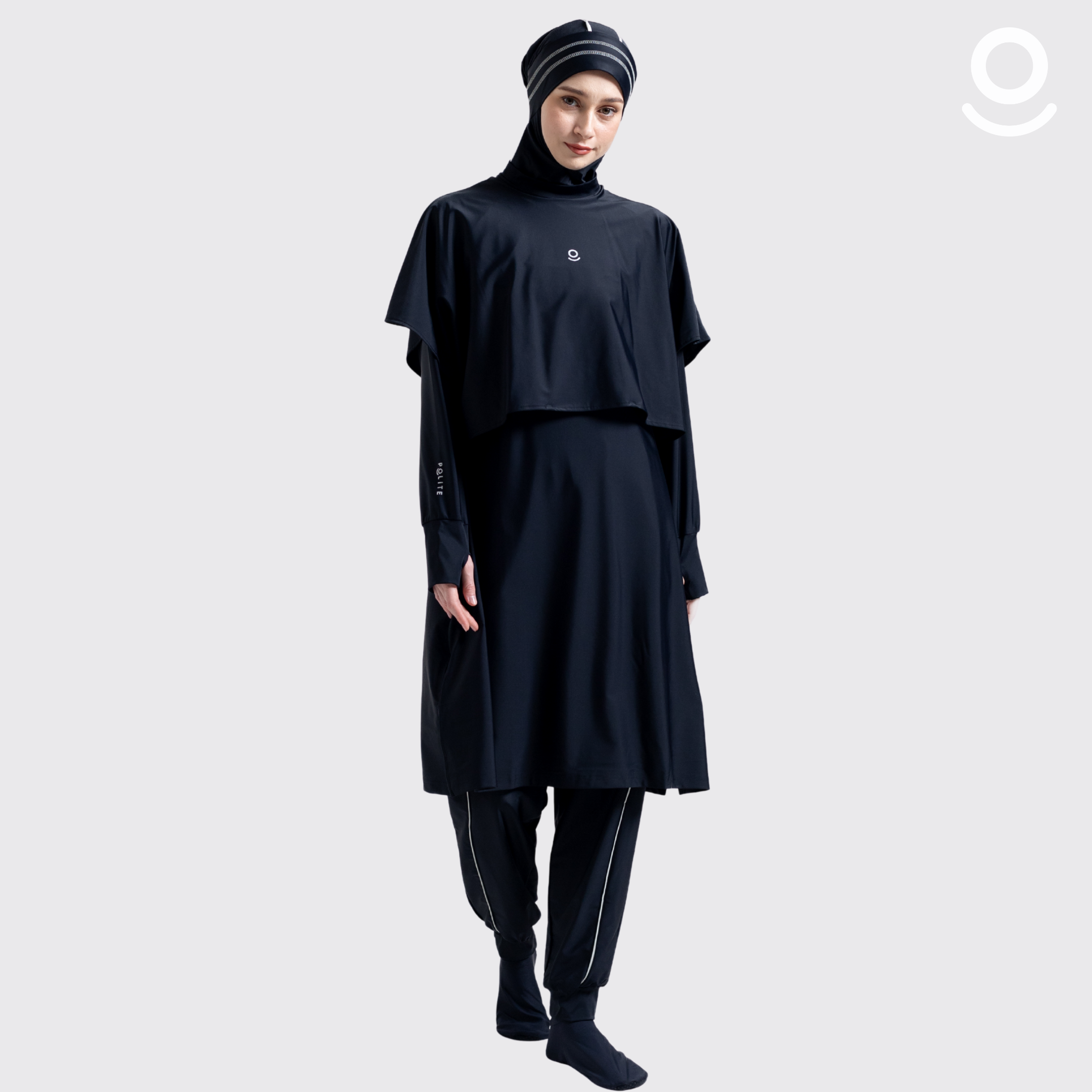 Baju Renang Muslimah Premium Syar'i - TUN SHARK BK-SB A LINE (BLACK - SILVER BRIGHT)