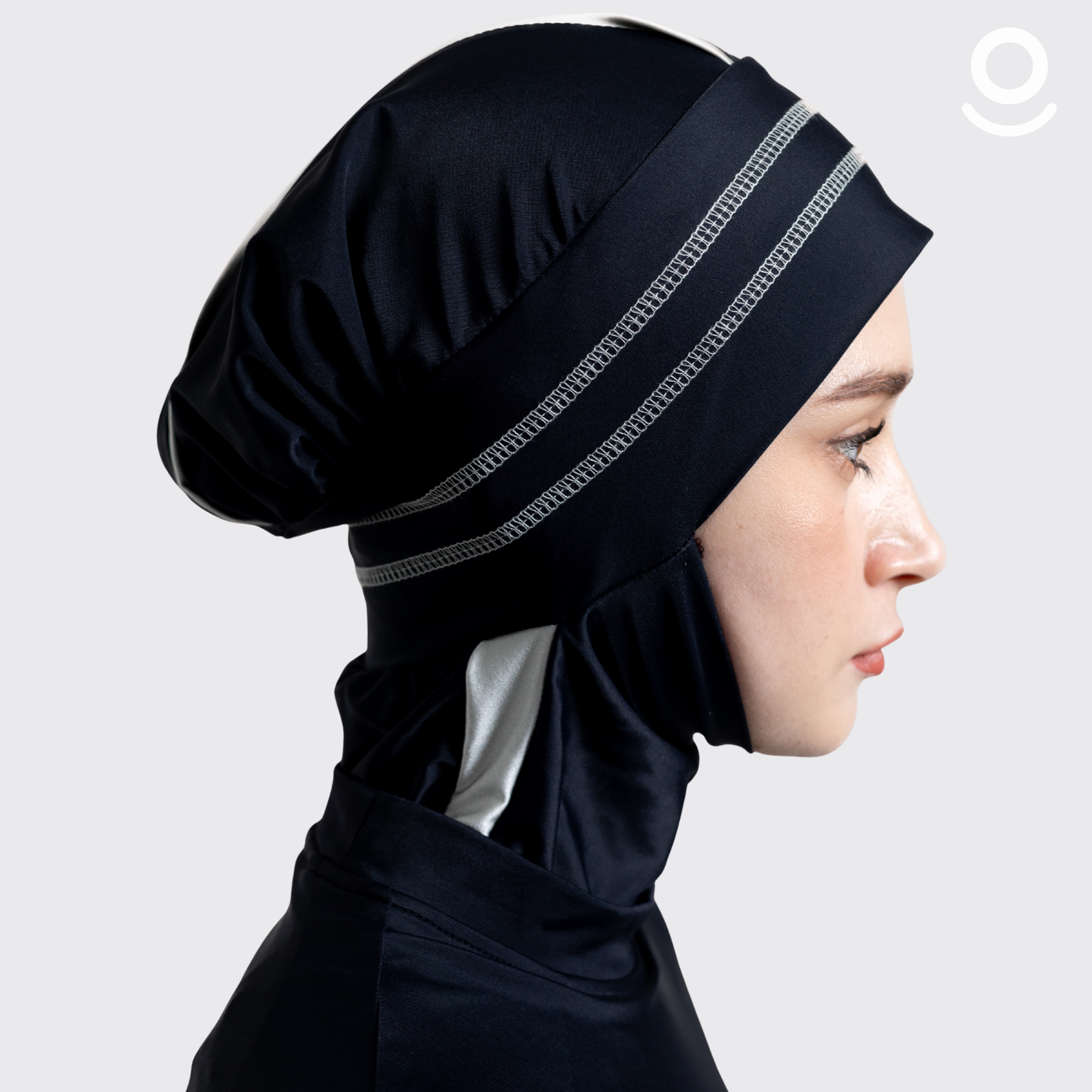 Baju Renang Muslimah Premium Syar'i - TUN SHARK BK-SB A LINE (BLACK - SILVER BRIGHT)