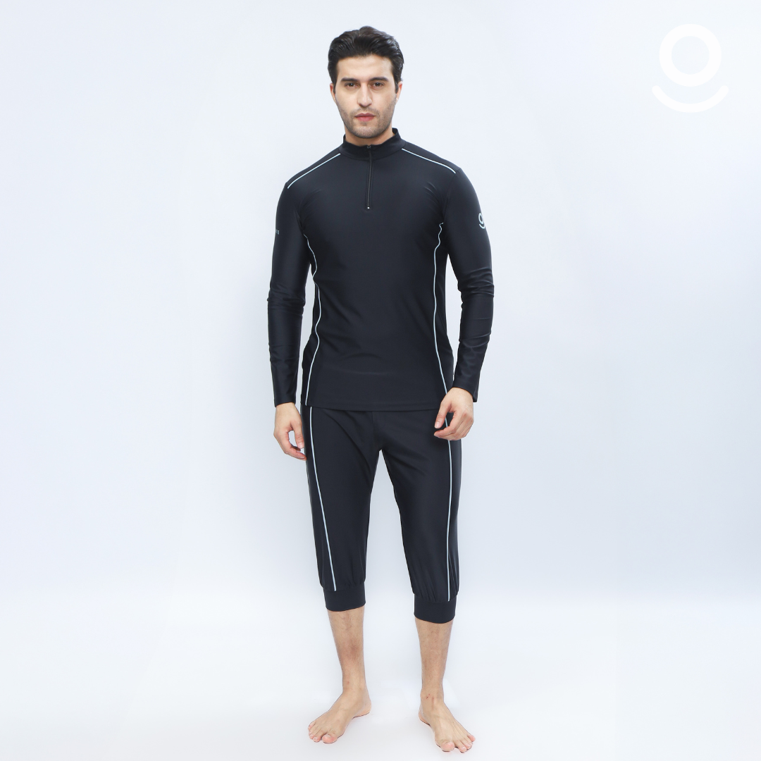 Baju Renang Muslim Pria Lengan Panjang - FOR MEN LONG BK-LB (BLACK - LIGHT BLUE)
