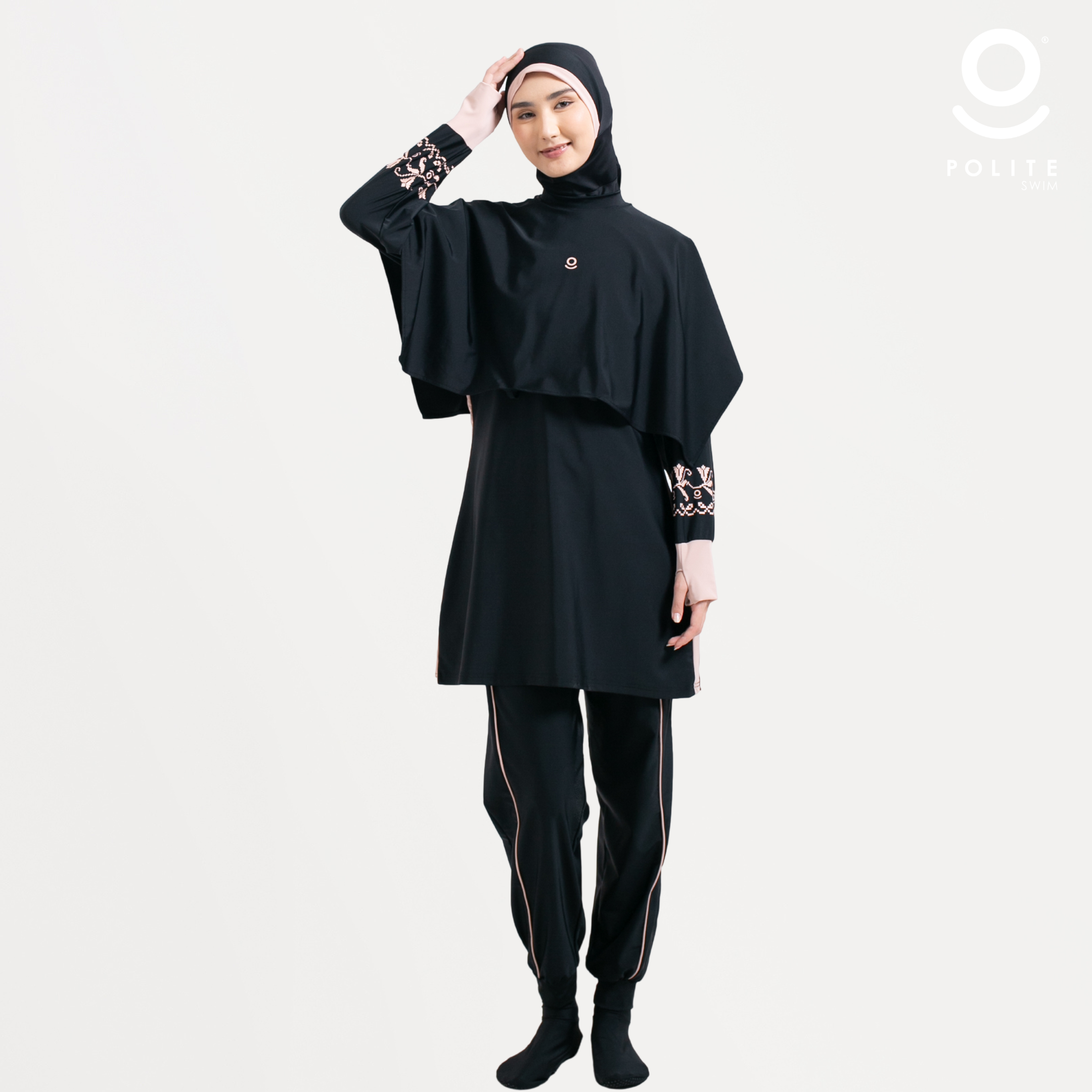DEFECT Baju Renang Muslimah Premium Syar'i - 2WHALE BK-CL (BLACK - COCKTAIL) 