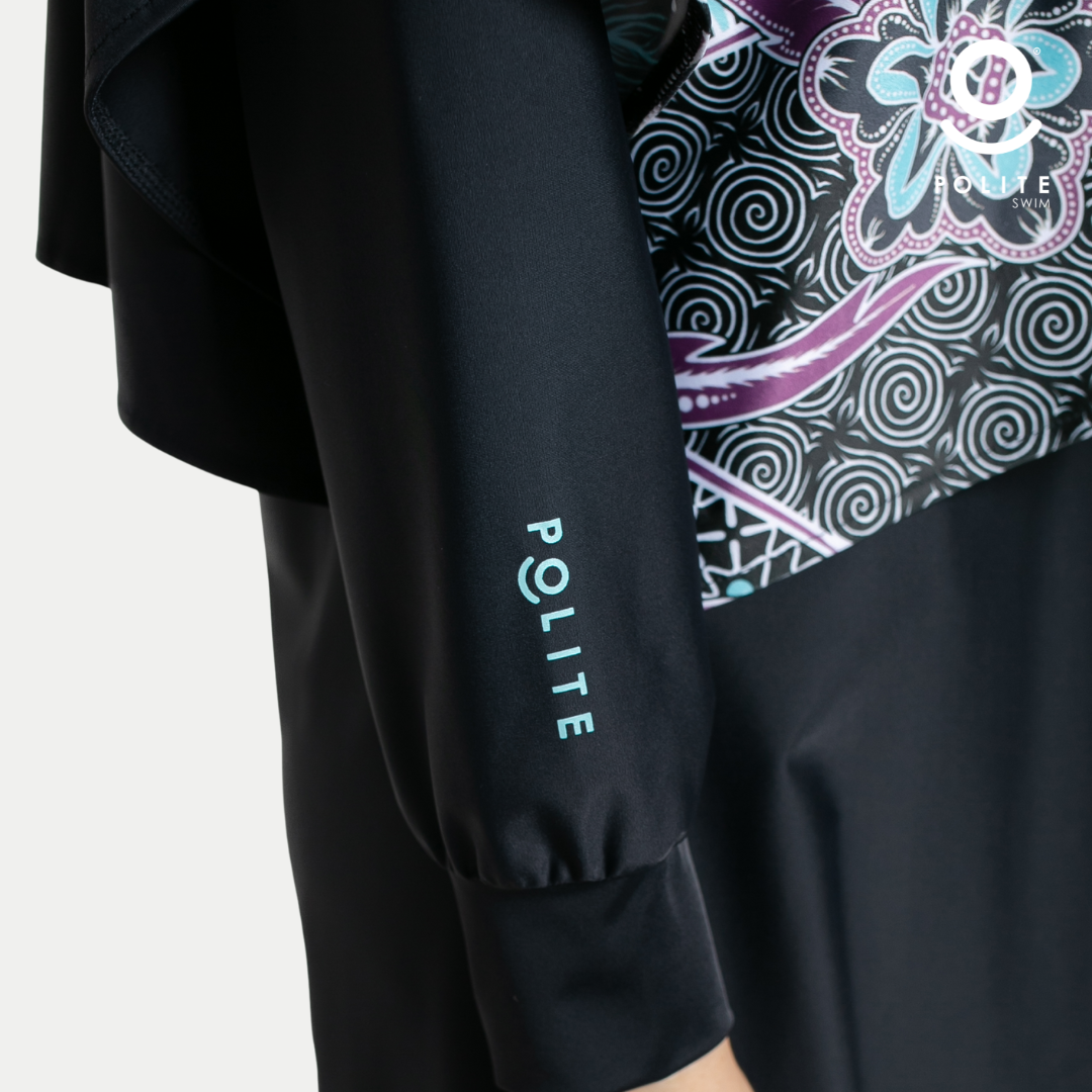 Baju Renang Muslimah Premium Syar'i - 1WHALE BP-CB (BLACK PRINTING - CADED BLUE)