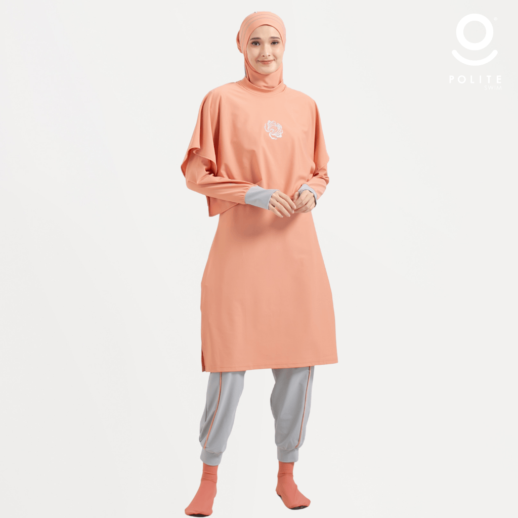 DEFECT Baju Renang Muslimah Premium Syar'i - TUN SHARK SO-SL (SALMON ORANGE - SILVER)