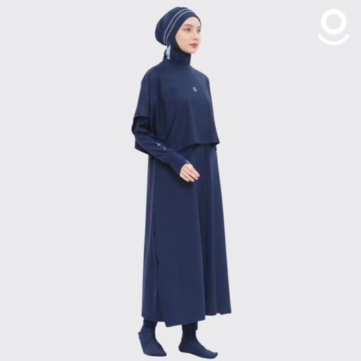 Image of Baju Renang Muslimah Premium Syar'i - L. TUN SHARK NV-LB A LINE (NAVY - LIGHT BLUE)