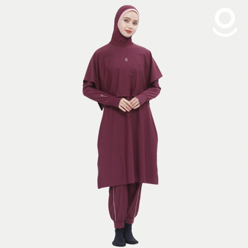 Image of Baju Renang Muslimah Premium Syar'i - TUN WHALE BR-WR A LINE (BURGUNDY - WOODROSE) 