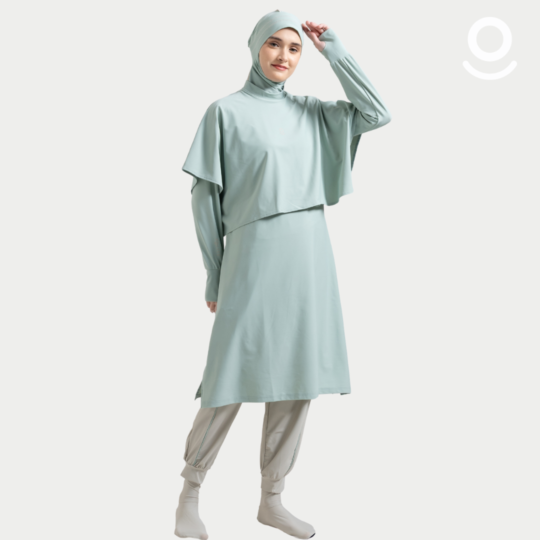 Baju Renang Muslimah Premium Syar'i - TUN SHARK SG-NU A LINE (SAGE - NUDE)