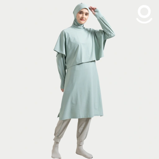 Baju Renang Muslimah Premium Syar'i - TUN SHARK SG-NU A LINE (SAGE - NUDE)
