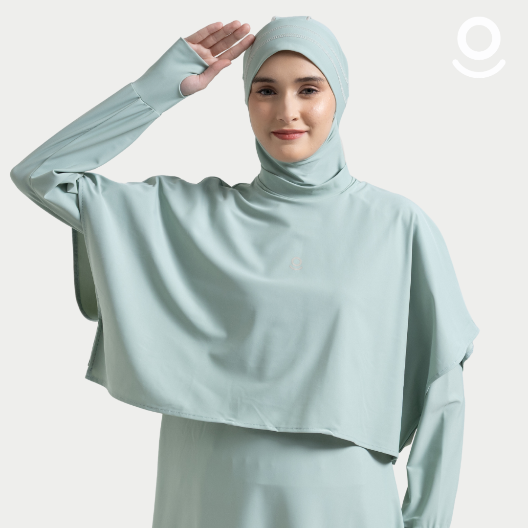 Baju Renang Muslimah Premium Syar'i - TUN SHARK SG-NU A LINE (SAGE - NUDE)