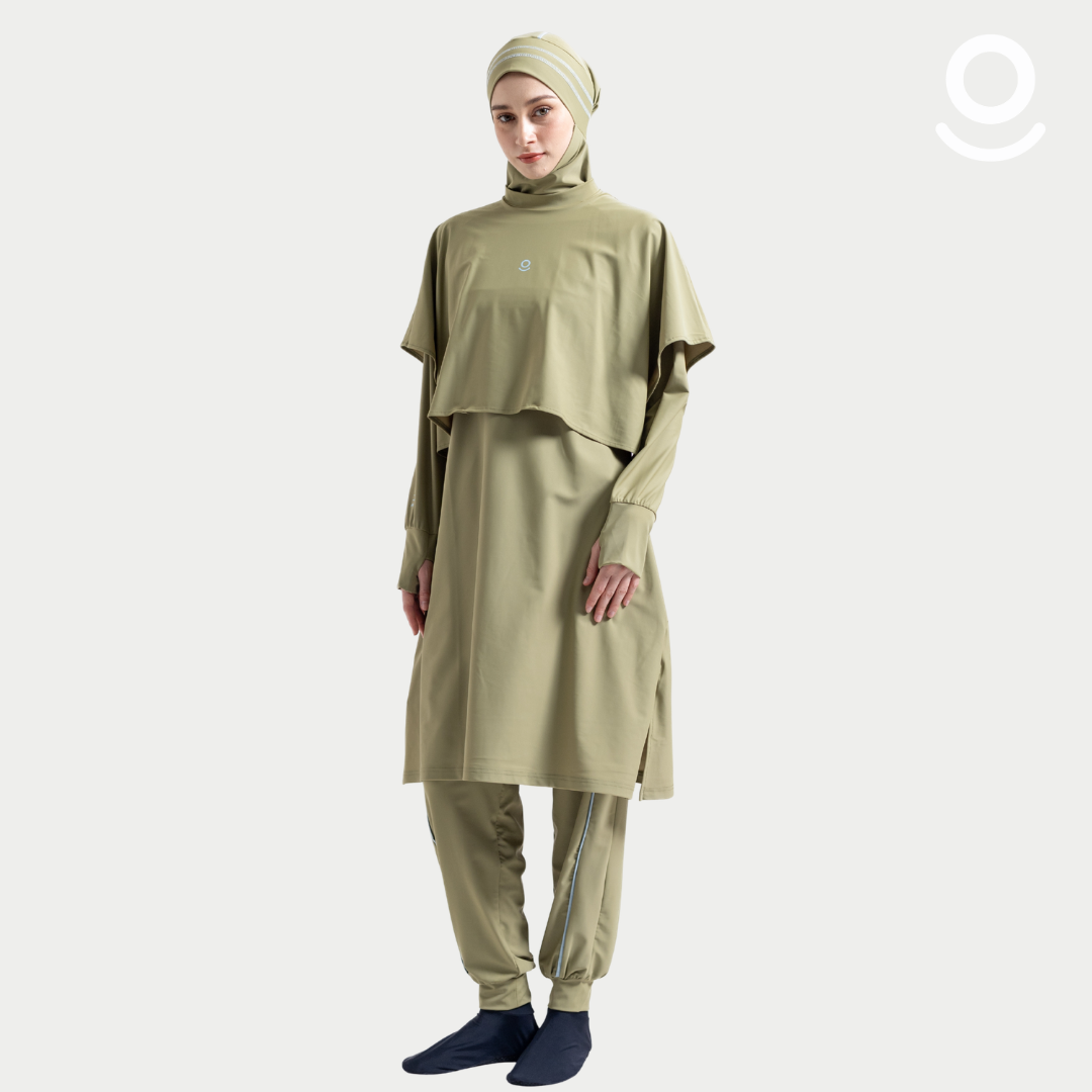 Baju Renang Muslimah Premium Syar'i - TUN SHARK OG-LB A LINE (OLIVE GREEN - LIGHT BLUE)
