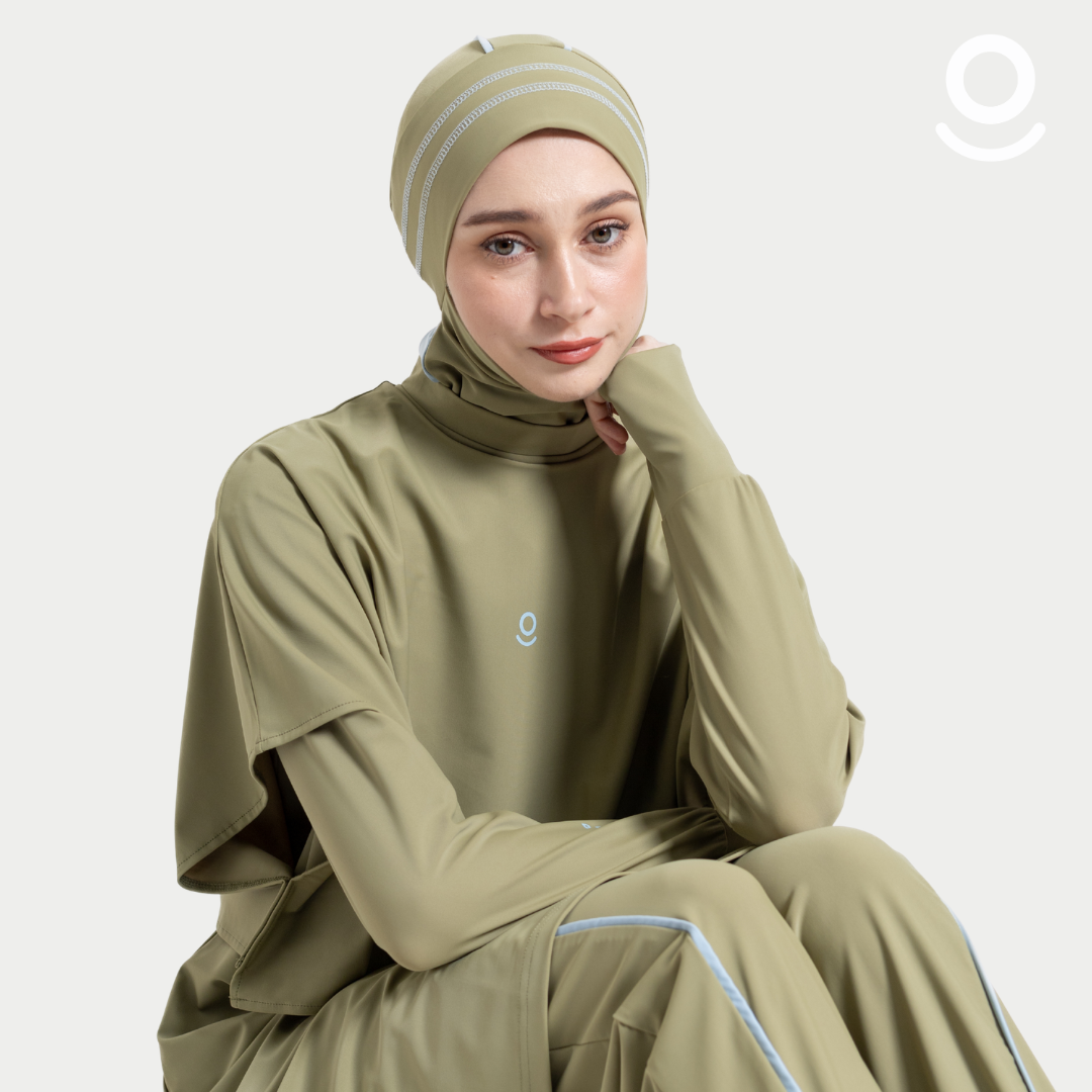 Baju Renang Muslimah Premium Syar'i - TUN SHARK OG-LB A LINE (OLIVE GREEN - LIGHT BLUE)
