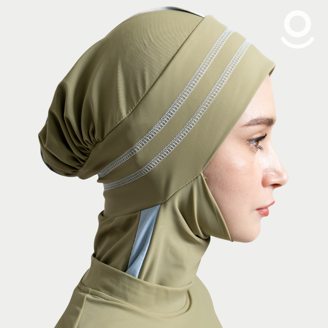 Baju Renang Muslimah Premium Syar'i - TUN SHARK OG-LB A LINE (OLIVE GREEN - LIGHT BLUE)