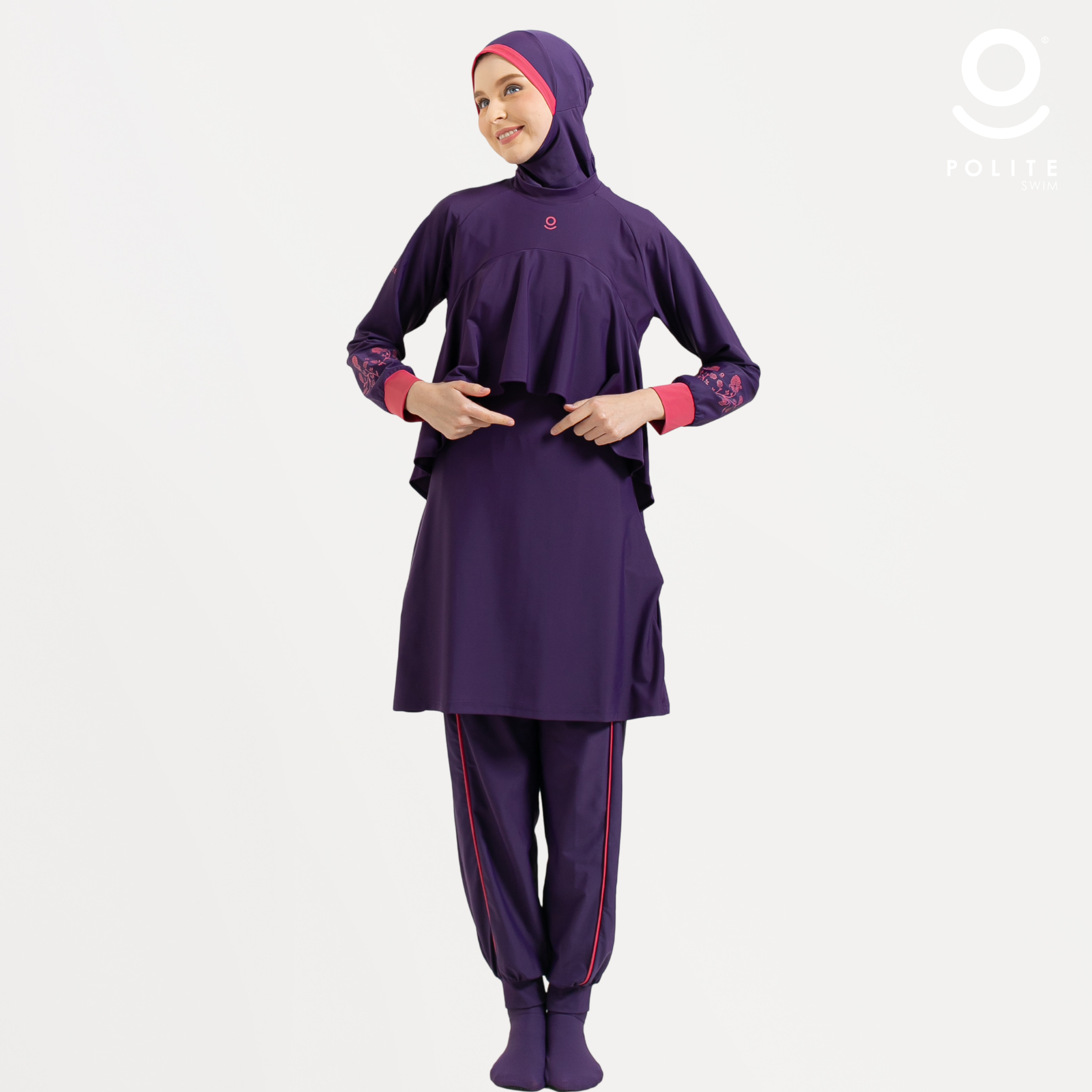 DEFECT Baju Renang Muslimah Premium Syar'i - 1WHALE FIN DP-RSF (DEEP PURPLE - RED SAFFRON)