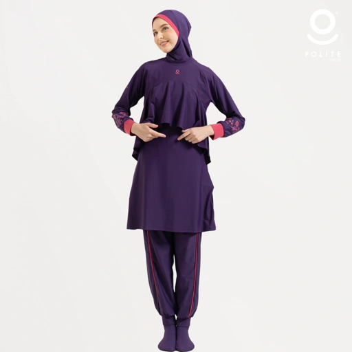 DEFECT Baju Renang Muslimah Premium Syar'i - 1WHALE FIN DP-RSF (DEEP PURPLE - RED SAFFRON)