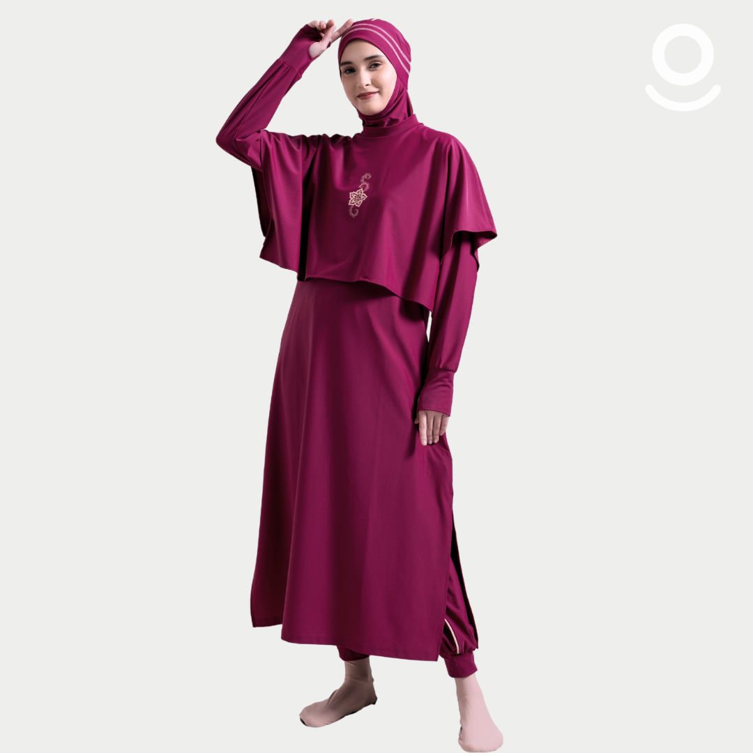 DEFECT Baju Renang Muslimah Premium Syar'i - L. TUN SHARK PRP-CL A LINE (PURPLE - COCKTAIL)