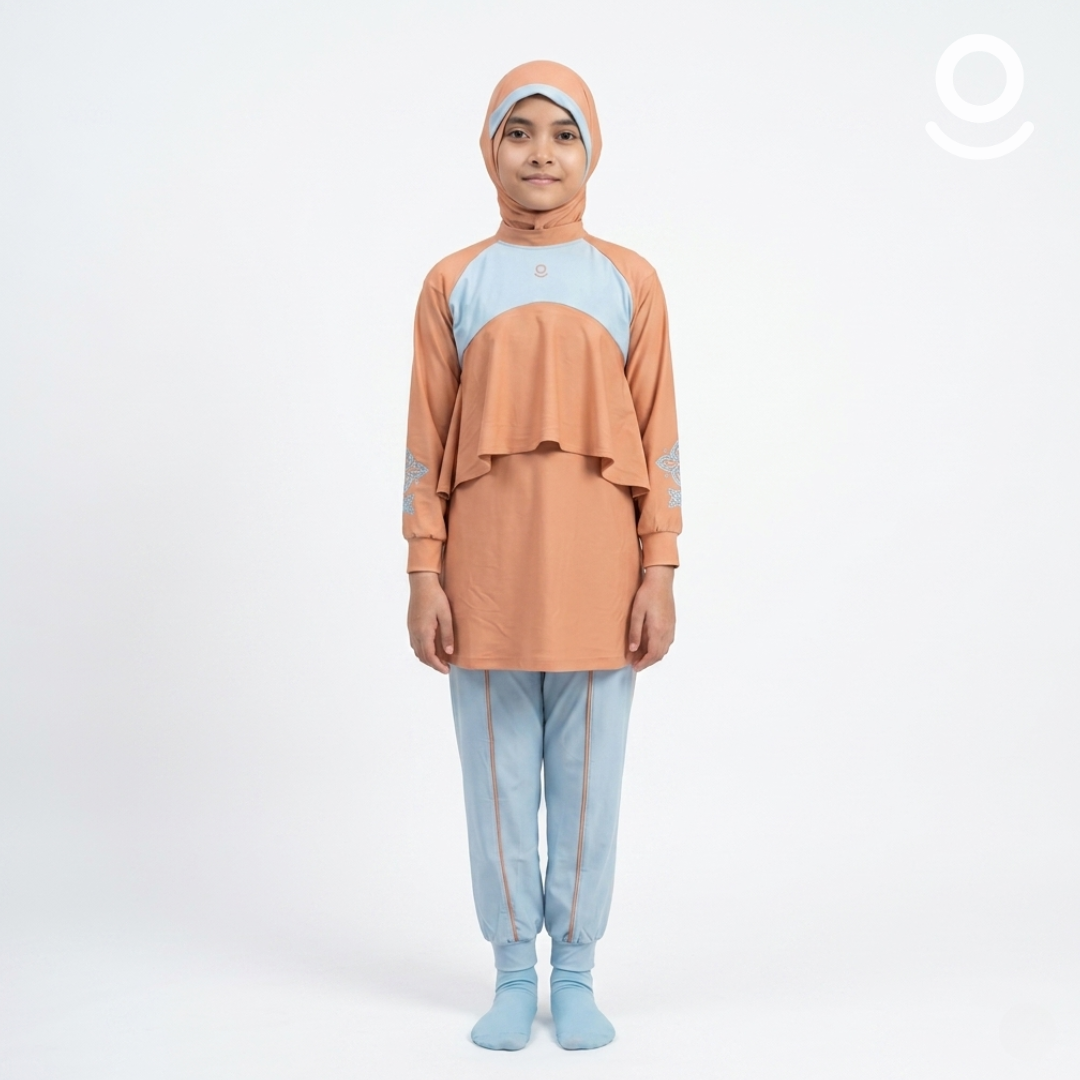 DEFECT Baju Renang Anak Muslimah - MARLIN DS-LB (DARK SALMON - LIGHT BLUE)