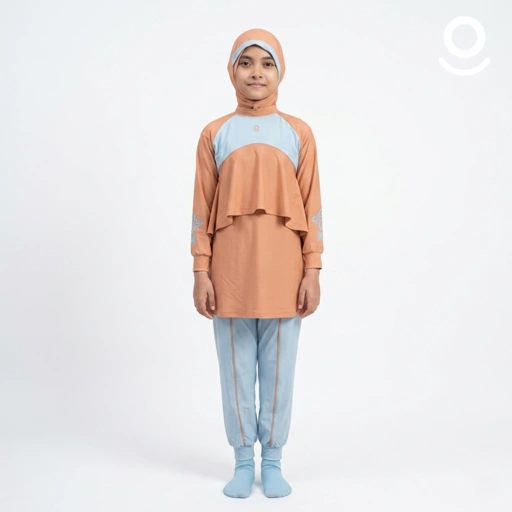 DEFECT Baju Renang Anak Muslimah - MARLIN DS-LB (DARK SALMON - LIGHT BLUE)
