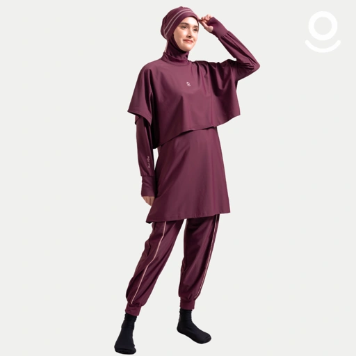 Image of Baju Renang Muslimah Premium Syar'i - 4SHARK BR-WR A LINE (BURGUNDY - WOODROSE) 