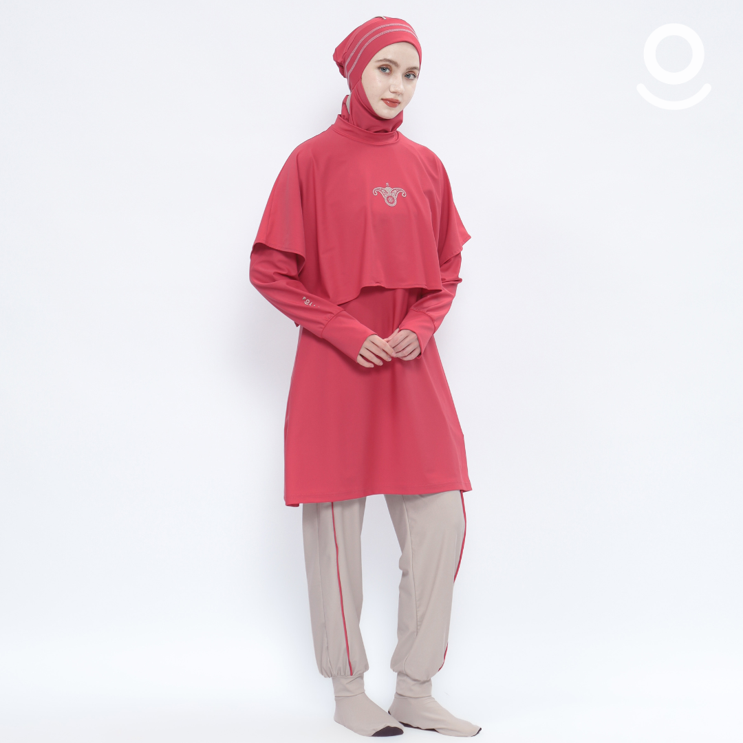 Baju Renang Muslimah Premium Syar'i - 7SHARK RSF-NU A LINE (RED SAFFRON - NUDE)